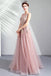 Pink Embroidery Beaded Tulle Long Prom Gown with Rhinestone, Party Dress UQP0069