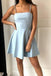 Light Blue Spaghetti Straps Mini Homecoming Dress, Unique Graduation Dress UQH0043