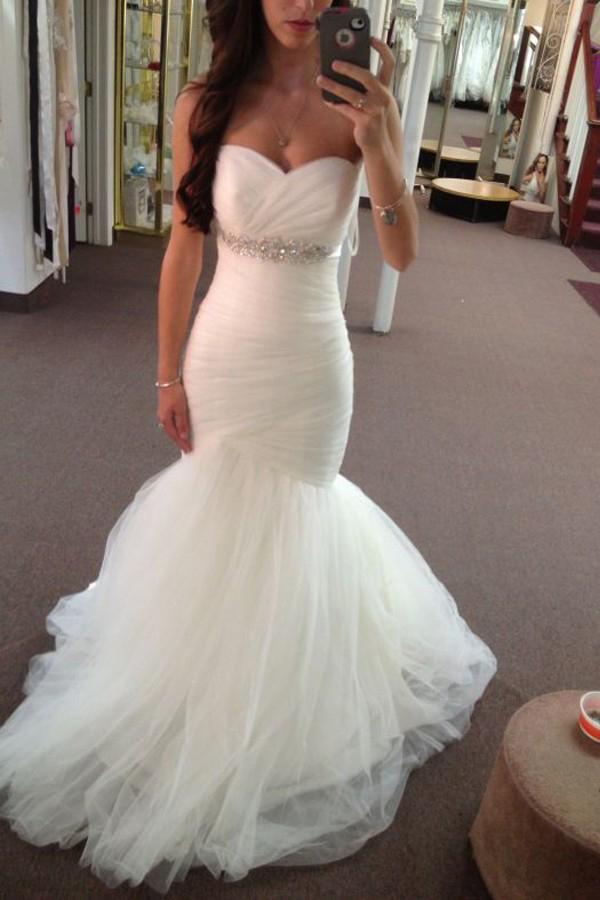 Long Mermaid Sweetheart Bridal Dress with Beads, Strapless Beach Wedding Dress N1767