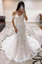 Spaghetti Straps Mermaid Lace Applique Tulle Wedding Dresses Bridal Gown UQW0043