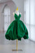 Green Satin Tea-Length Straps Short Prom Dress, Homecoming Gown UQH0149