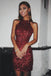 Halter Burgundy Sequin Short Prom Dresses, Tight Bodycon Homecoming Dress UQH0201