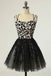Straps Black Appliques Short Prom Dress, Homecoming Dresses Sweet 16 Dress UQH0196