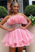 Strapless Organza Pleated Homecoming Dress, Short Prom Dress UQH0211