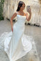 Mermaid Satin Spaghetti Straps Beach Wedding Dress With Lace, Long Bridal Gown UQW0093