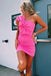 Hot Pink One-Shoulder Short Prom Dresses, Tight Bodycon Homecoming Dress UQH0200