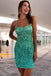 Sweet Spaghetti Straps Sage Green Sequin Mini Homecoming Dress, Tight Short Prom Dress UQH0197