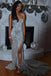 Shiny Silver Sequins Sweetheart Long Prom Dresses With Slit UQP0231