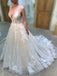 Gorgeous A Line Deep V-neck Sparkly Wedding Dress With Lace Appliques UQW0056