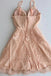 Champagne V Neck Lace Short Prom Dress, Homecoming Dress UQH0213