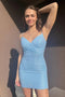 Light Blue Sequin V-neck Mini Homecoming Dress, Tight Short Prom Dress UQH0193