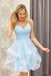 Light Blue Spaghetti Straps V Neck Tulle Prom Dresses Homecoming Dresses UQH0172