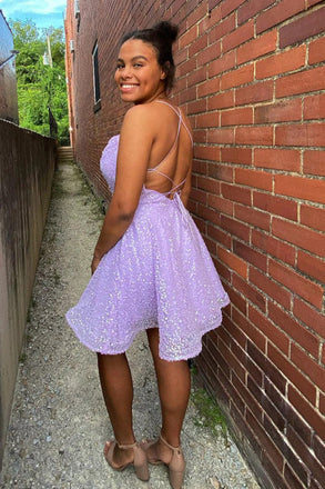 Glitter Short Mini Sequins Spaghetti Straps Short Prom Dresses, Homecoming Dresses UQH0175