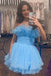 Strapless Ruched Tulle A Line Mini Homecoming Dress, Short Prom Dress With Ruffles UQH0205