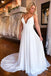 A-Line Chiffon and Lace V Neck Beach Wedding Dresses, Bridal Gowns UQW0100