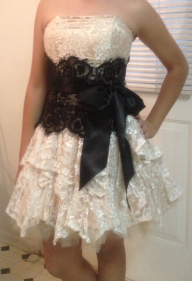 A Line Strapless Lace Short Homecoming Gown with Bow, Pink Cute Hoco Dress UQH0271