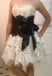 A Line Strapless Lace Short Homecoming Gown with Bow, Pink Cute Hoco Dress UQH0271