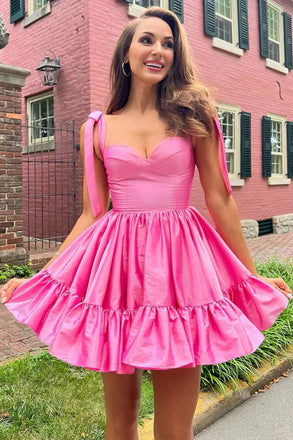 Pink Ruffles Cute Sweetheart Homecoming Dresses, Short Prom Dress with Bowknot UQH0192