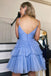 Light Blue Spaghetti Straps V-Neck A-Line Tulle Mini Homecoming Dress UQH0183