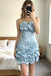 Blue 3D Floral Corset Strapless Mini Prom Homecoming Dress with Beading UQH0289