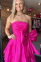 Strapless Taffeta Homecoming Dress with Pleated Bodice and Bow on Waistline UQH0210