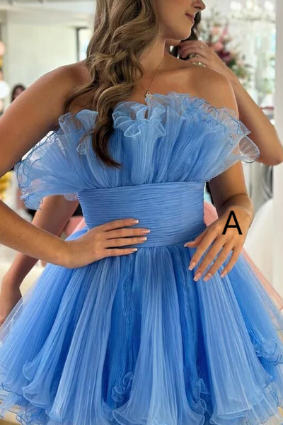 Prom Dress Off Shoulder Dress Strapless Ruched Tulle A Line Mini Homecoming Dress, Short Prom Dress Uniquedresss Prom Dress Off Shoulder Dress Strapless Ruched Tulle A Line Mini Homecoming Dress, Short Prom Dress Uniquedresss