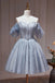 A-Line Gray Blue Tulle Short Prom Dress with Beading Gorgeous Homecoming Gown UQH0218