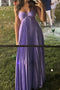 A-Line Purple Spaghetti Straps Prom Dress, Long Formal Dress With Pleats UQP0354