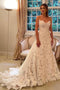 A-line  Lace Strapless Boho Wedding Dresses With Train, New Arrival Bridal Dress UQW0101