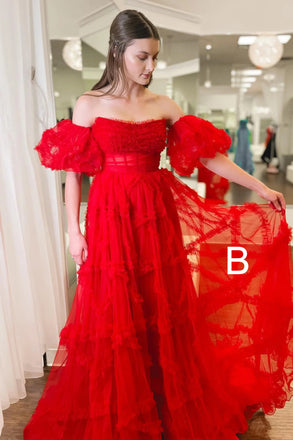A-line Strapless Long Prom Dress with Detachable Sleeves, New Tulle Party Gown UQP0290