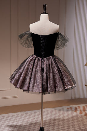 A Line Off the Shoulder Tulle Short Prom Dress, New Style Homecoming Gown UQH0165