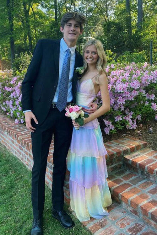 A Line Rainbow Spaghetti Straps Floor Length Prom Dresses with Slit UQ Uniquedresss A Line Rainbow Spaghetti Straps Floor Length Prom Dresses with Slit UQ Uniquedresss