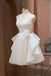 A Line Spaghetti Straps Short Prom Dresses, Cute Puffy Homecoming Gown with Flower UQH0171