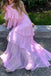 A Line Straps Tiered Chiffon Long Prom Dress with Flowers Pink Bridesmaid Dress UQP0319