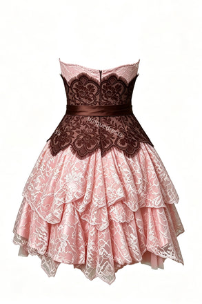 A Line Sweetheart Lace Short Homecoming Gown with Sash, Pink Cute Hoco Dress UQH0287