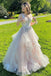 A Line V Neck Lace Appliques Long Prom Dresses, Puffy Tulle Party Gown UQP0294