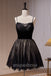 Black Spaghetti Straps Tulle Hoco Dress with Lace, A Line Short Homecoming Gown UQH0231