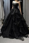 Puffy Strapless Long Prom Dress, Black Sparkly Tulle Formal Gown UQP0343