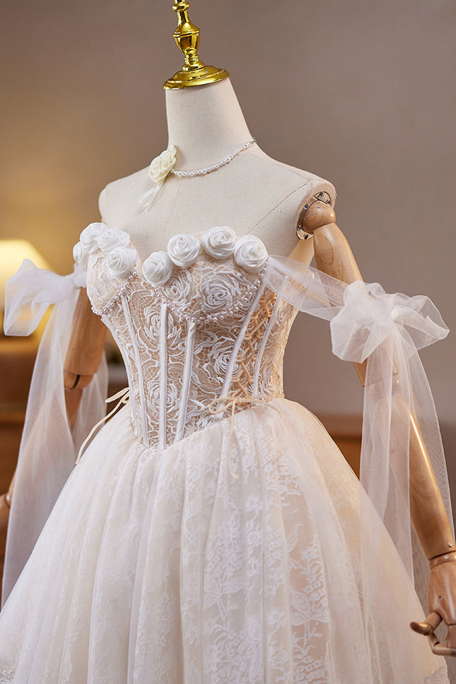 A Line Sweetheart Lace Short Prom Dress with Flowers, New Homecoming Gown UQH0283