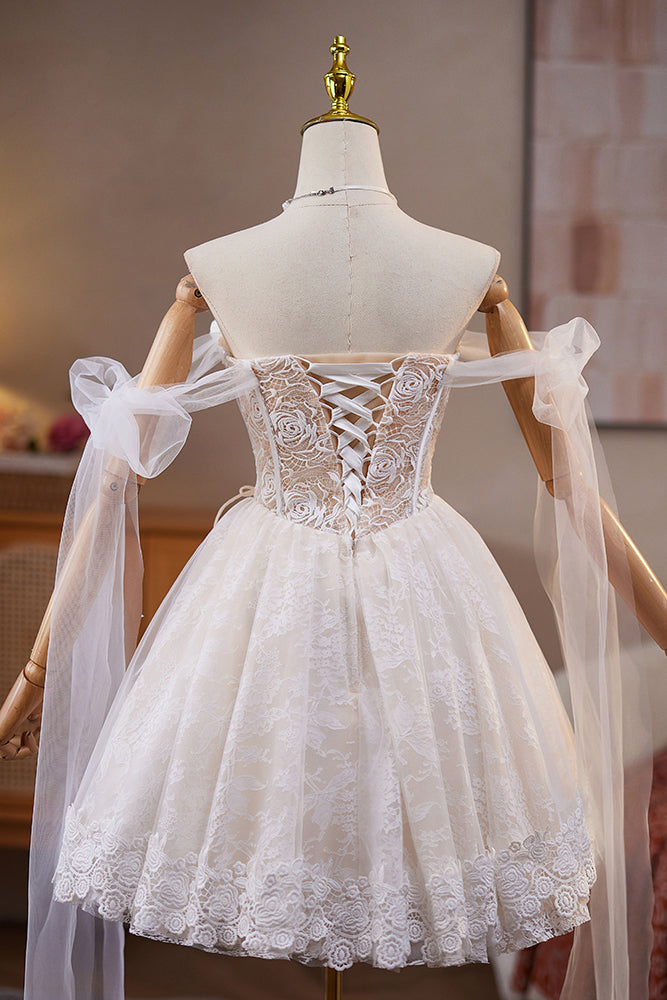 A Line Sweetheart Lace Short Prom Dress with Flowers, New Homecoming Gown UQH0283