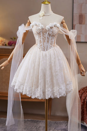 A Line Sweetheart Lace Short Prom Dress with Flowers, New Homecoming Gown UQH0283