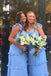 Blue Straps Chiffon Bridesmaid Dress with Ruffles, Long Prom Gown UQB0036