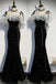 Black Mermaid Sequined Long Prom Dress, Sparkle Straps Evening Dress with Pearls UQP0233