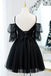 Black Spaghetti Straps Lace Appliques Tulle Homecoming Dress, Prom Gown UQH0145