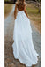 A-line V-neck Lace Spaghetti Straps Boho Beach Wedding Dresses,  Bridal Dress with Slit UQW0124