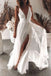 A-line V-neck Lace Spaghetti Straps Boho Beach Wedding Dresses,  Bridal Dress with Slit UQW0124