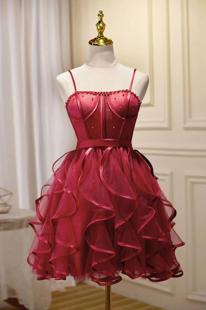 New Arrival Short Tulle Prom Dress with Pearls, Puffy Cute Homecoming Gown UQH0214