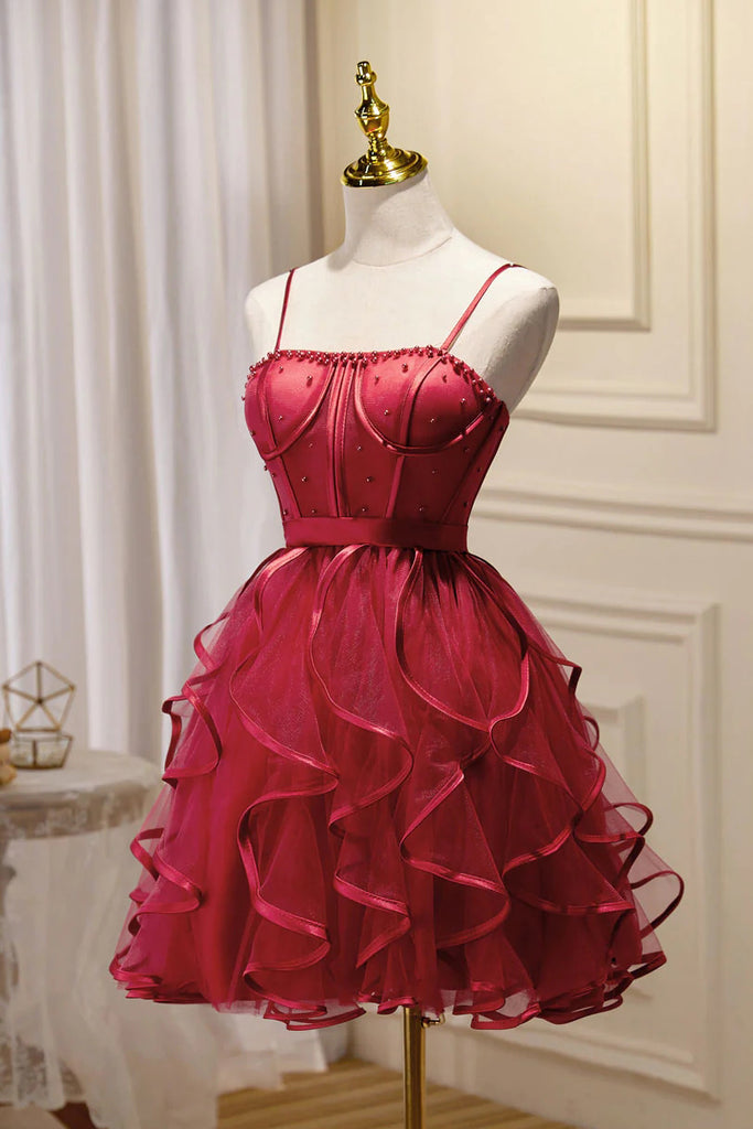 New Arrival Short Tulle Prom Dress with Pearls, Puffy Cute Homecoming Gown UQH0216