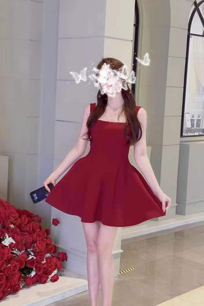 Burgundy Square Neck Mini Dress for Womens Party Dress Homecoming Gown Uniquedresss Burgundy Square Neck Mini Dress for Womens Party Dress Homecoming Gown Uniquedresss