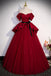 Burgundy Tulle and Satin Prom Dress with Sash Graduation Dress Women UQP0324